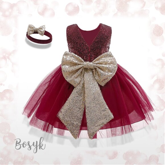 Golden Princess Dress -Burgundy Wine -Dress for Girls -Elegant Dress for Girls - Picture 2 of 3